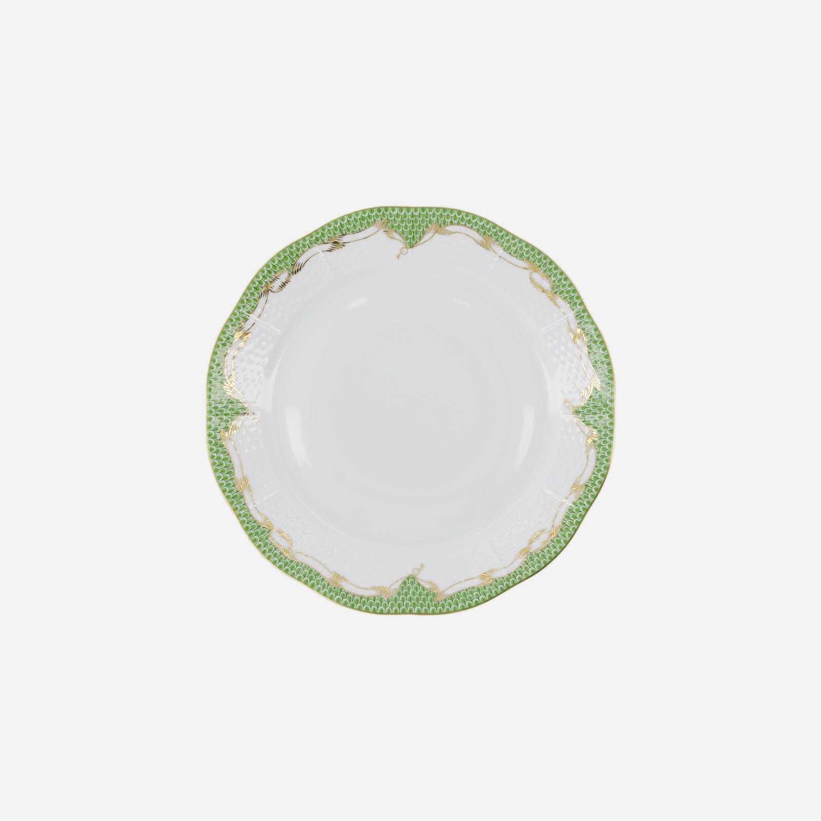 Assiette Dîner Écaille de Poisson Vert Jade Or 25,5cm