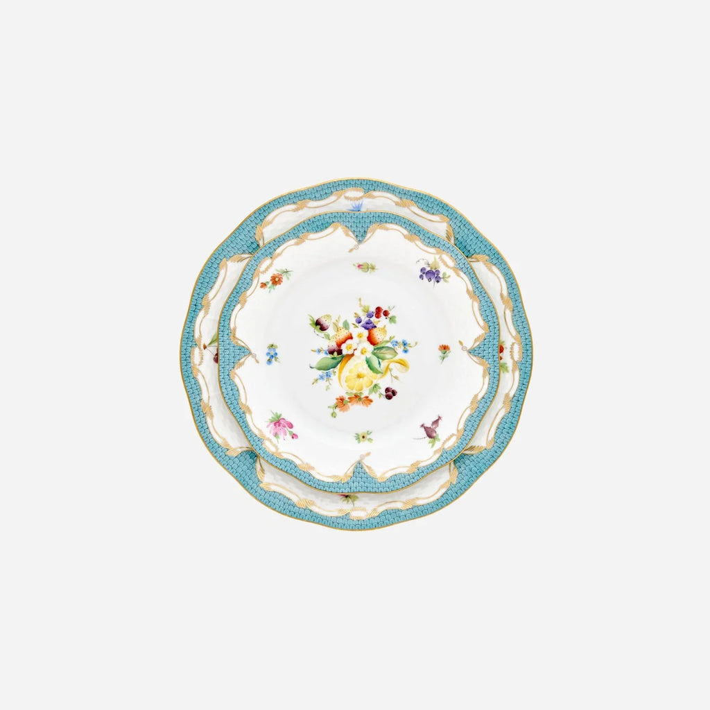 Assiette à dessert or « Écailles de poisson bleu » et fleurs 21 cm