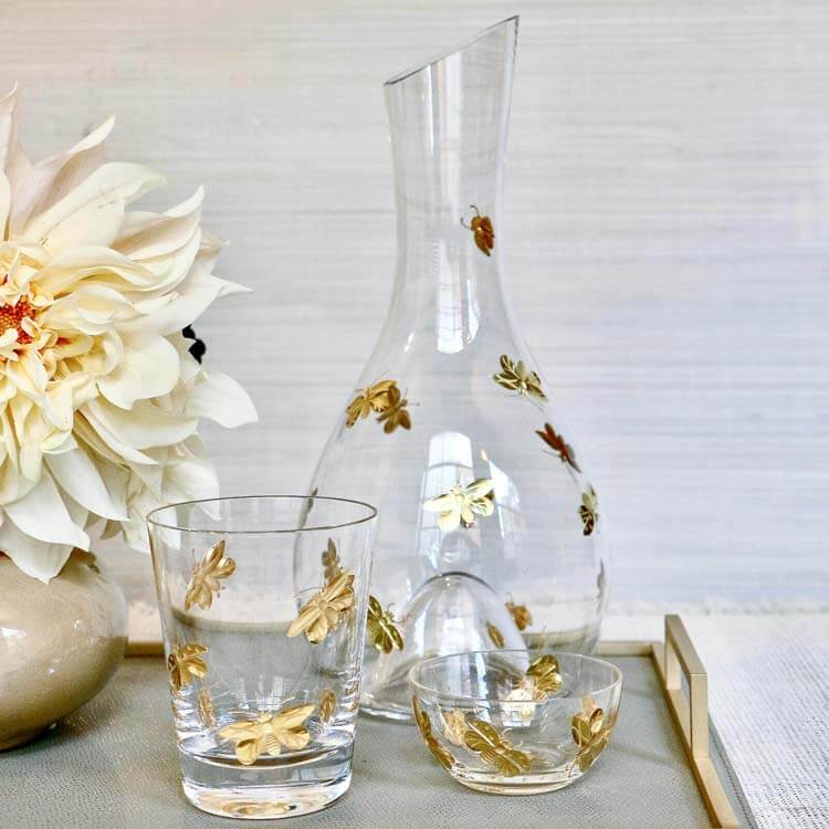 Coupe en or gravée papillon cristal luciole 7,5 cm