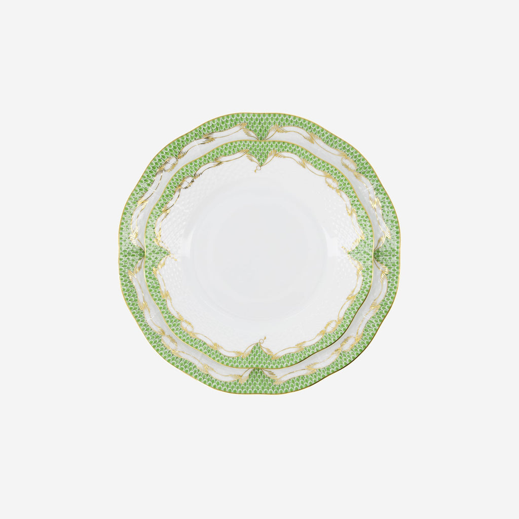 Assiette Dîner Écaille de Poisson Vert Jade Or 25,5cm